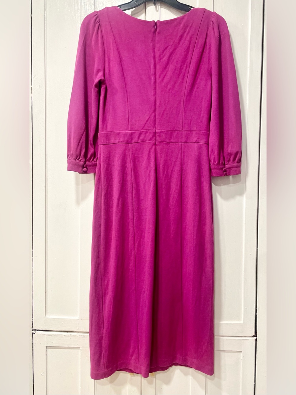 Boden Fuchsia Pink Midi Dress 3/4 Sleeve Tailored Sheath Size 6R